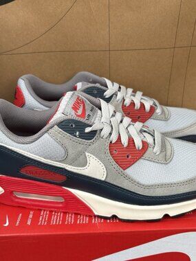 NEW Nike Air Max 90 "USA" Smoke Grey Navy Fire Red DM0029-005 Men Size 8.5